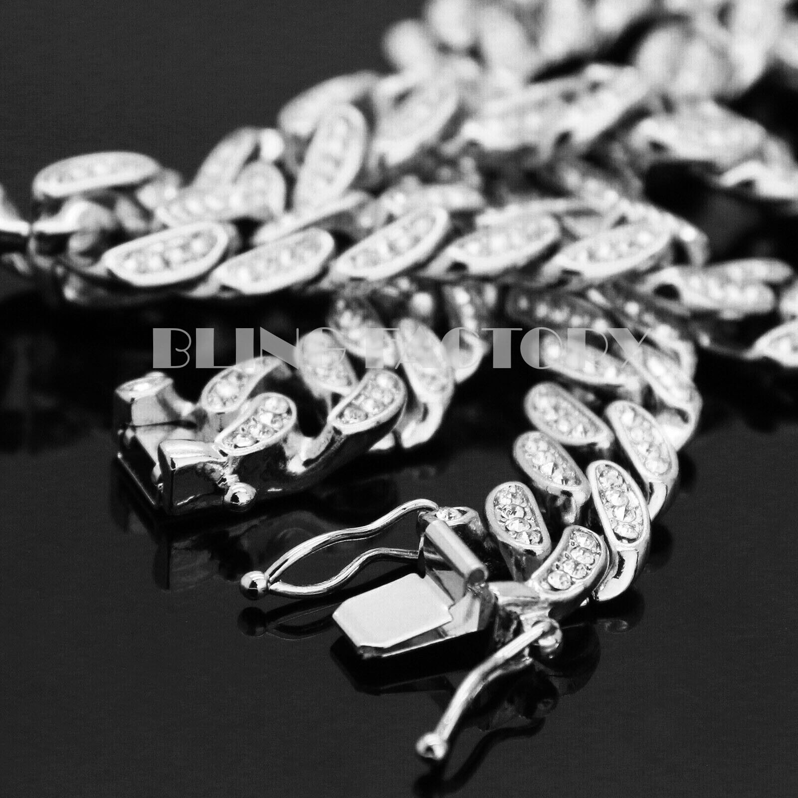 Hip Hop Rapper’s 12mm 18″ 20″ 24″ Full Iced Miami Cuban Chain Box Lock Necklace