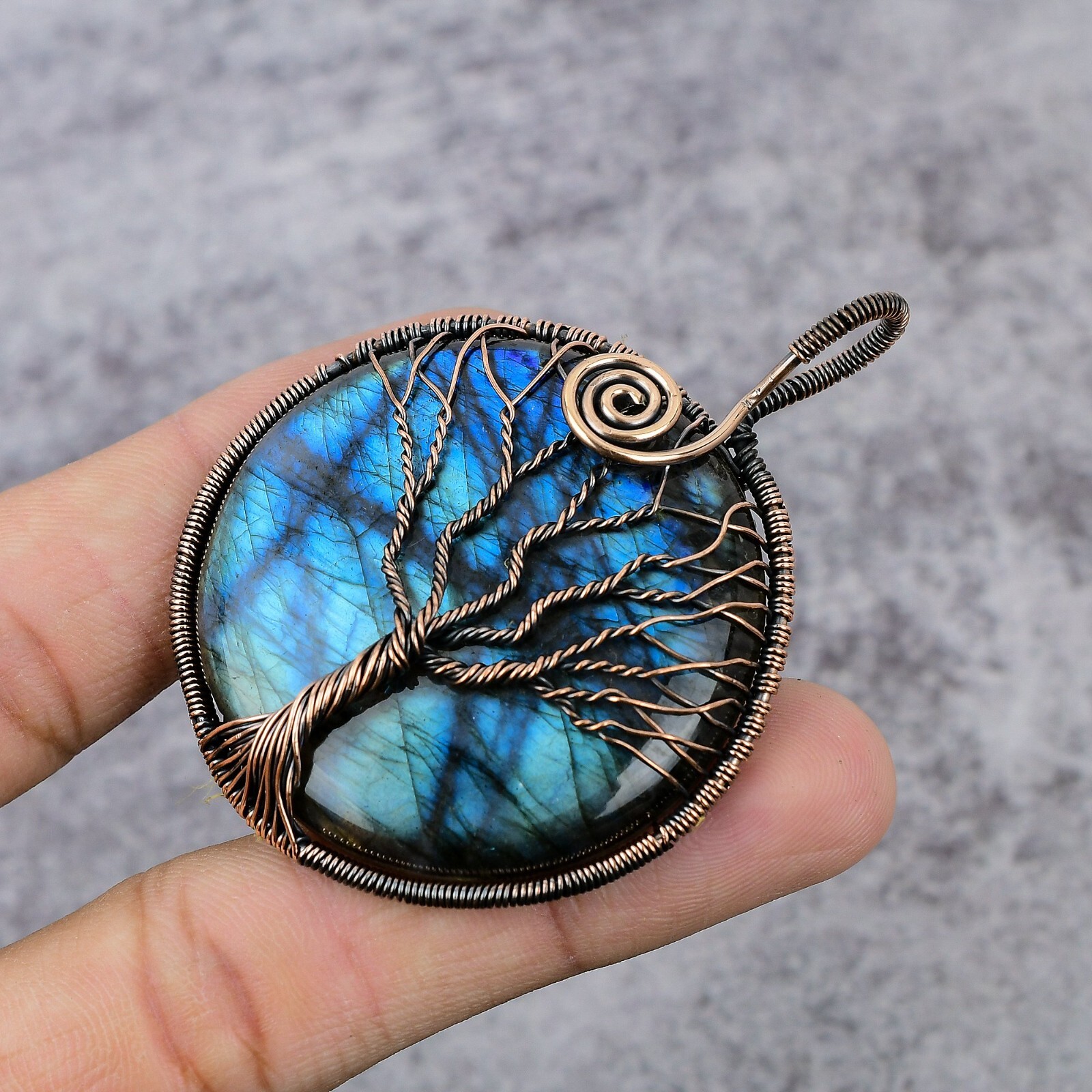 Tree Of Life Labradorite Gemstone Copper Wire Wrapped Handmade Pendant