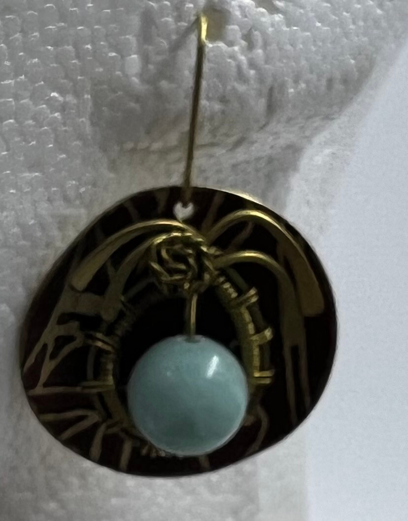 Nickel Free – Red Electroplated Brass Earring w/ Turquoise Cabochon Stone Bead
