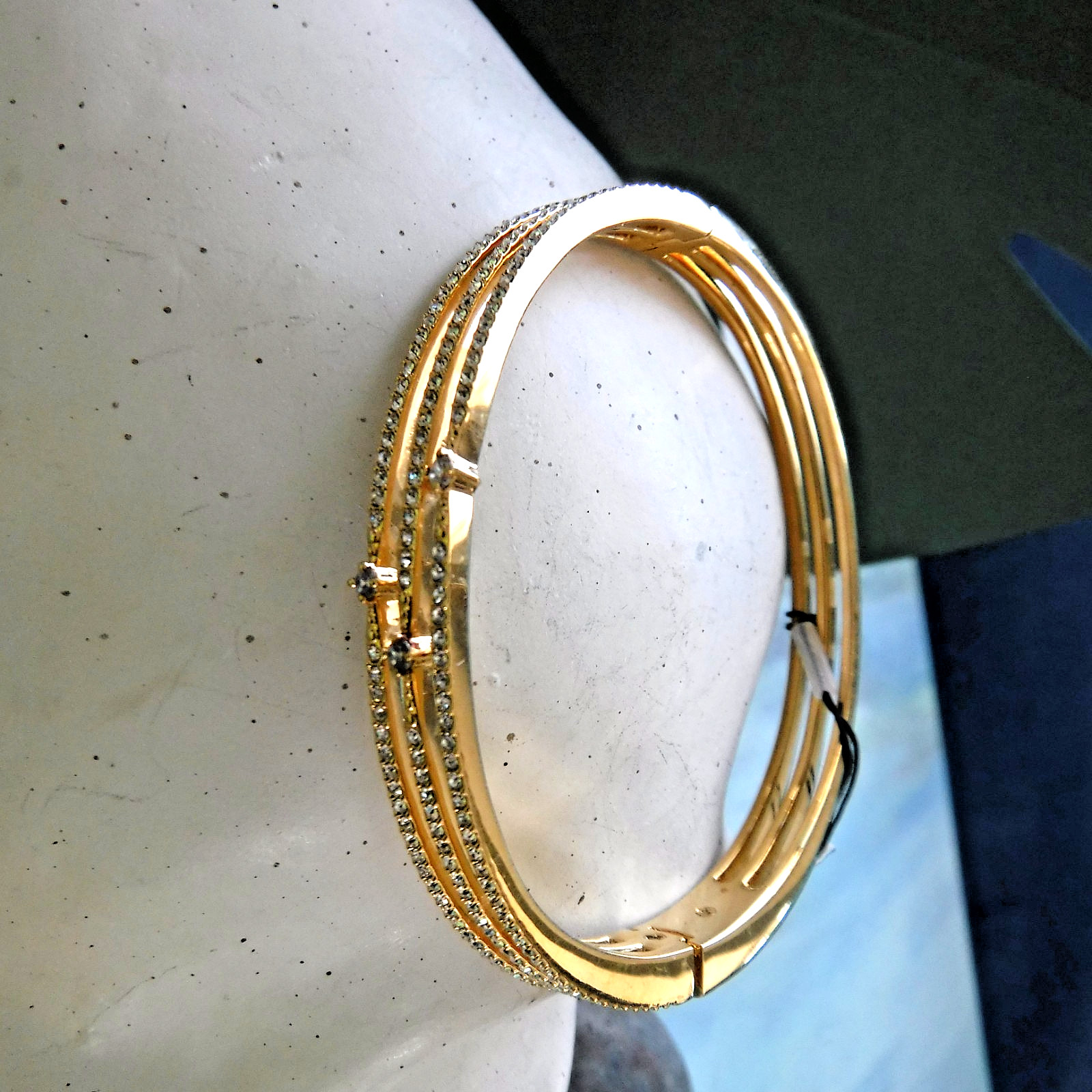 NARDI 3 Row Gold Plated Crystal Snap Closure Bangle NWT