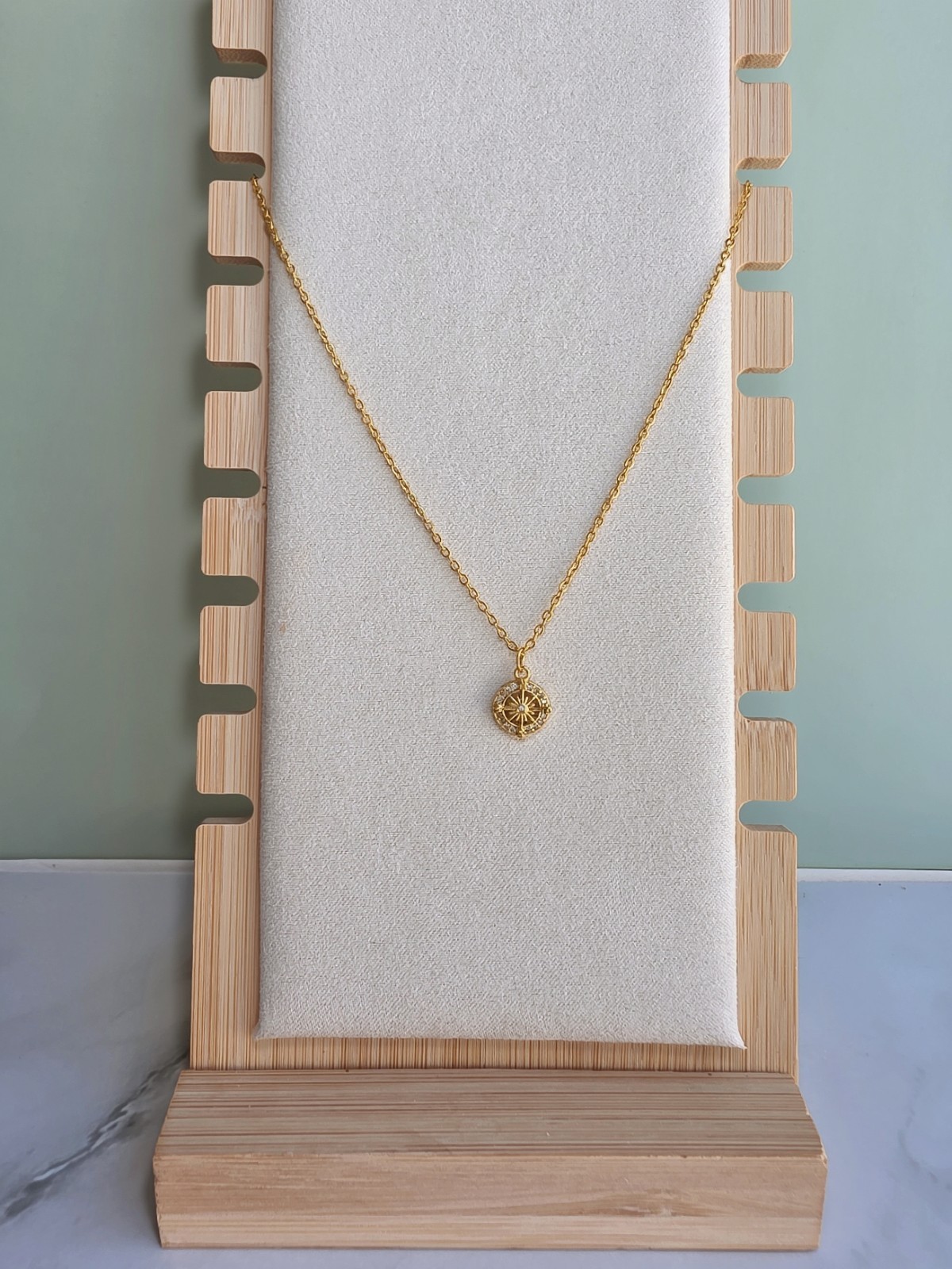 Compass Necklace 18K Gold Plated North Star Pendant CZ Celestial Gift for Women