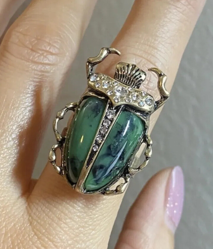 Beetle bug Adjustable Size Ring Scarab bug Skull Beetle Ring Green Beetle Ring