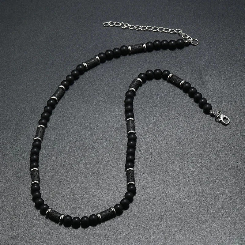 Black Beaded Necklace Natural Commemorative Gift Bohemian Necklace Men’s US
