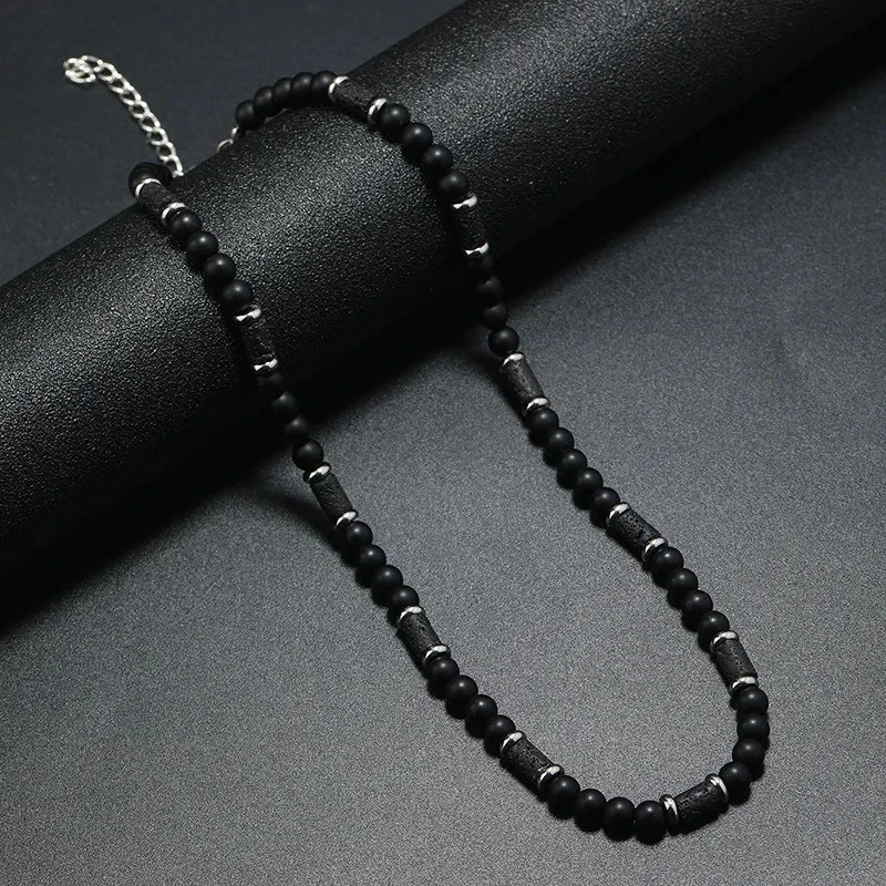Black Beaded Necklace Natural Commemorative Gift Bohemian Necklace Men’s US