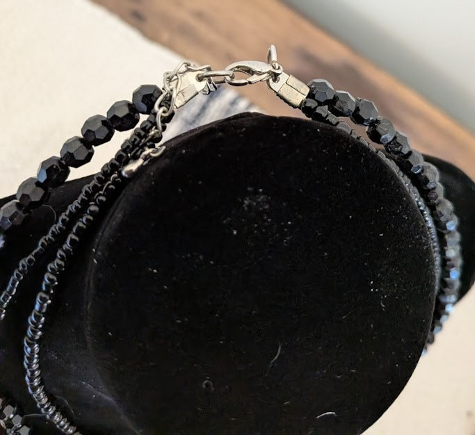 Contemporary Statement Black Glass Bead Multi Strand Necklace Boho Chic Layered