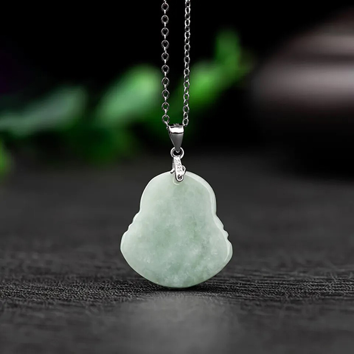 Natural Jadeite Green Jade Handcarve Maitreya Buddha Pendant Necklace Link Chain