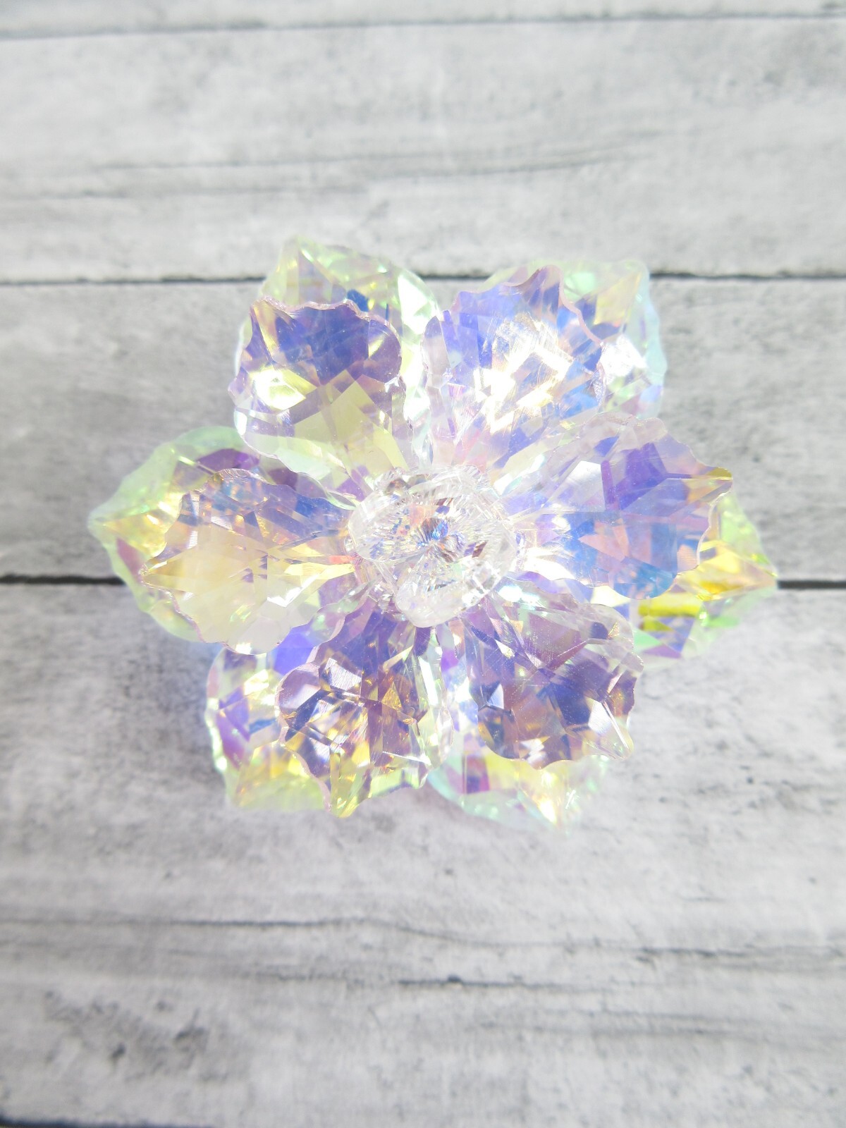 Aurora Borealis Crystal Pin Brooch Flower Glass Bead Jacket Hat Purse Corsage