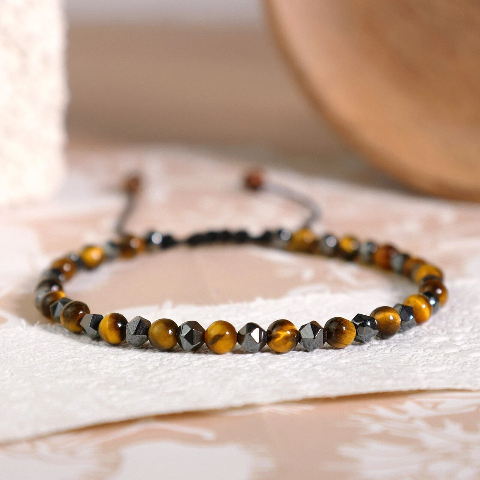 Hematite Tiger’s Eye Obsidian Crystal Gemstone Beaded Triple Protection Bracelet