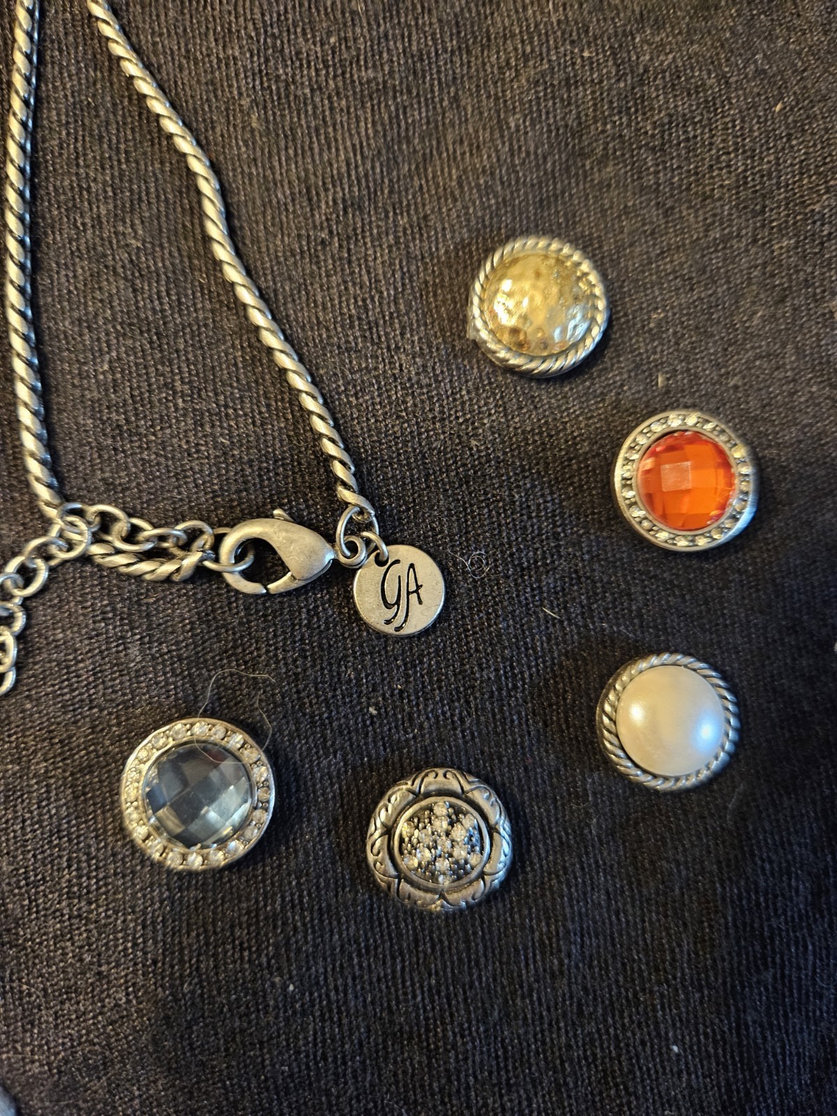 Grace Adele Silver Tone Magnetic Pendant Necklace with 6 Interchangeable Gems