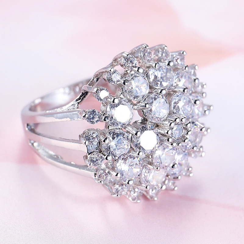 Genuine Flower Shaped Multi Round White Fire Topaz Silver Wedding Ring Size 6-10