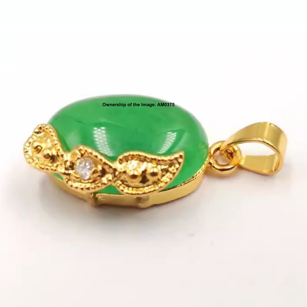 NEW Yellow Alloy Heating Jade Pendant Leaf Pattern & Oval Jade Pendant 25mm H