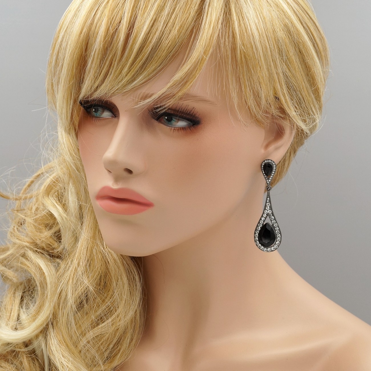 Gunmetal Plated Black Jet Crystal Rhinestone Chandelier Drop Dangle Earrings 274