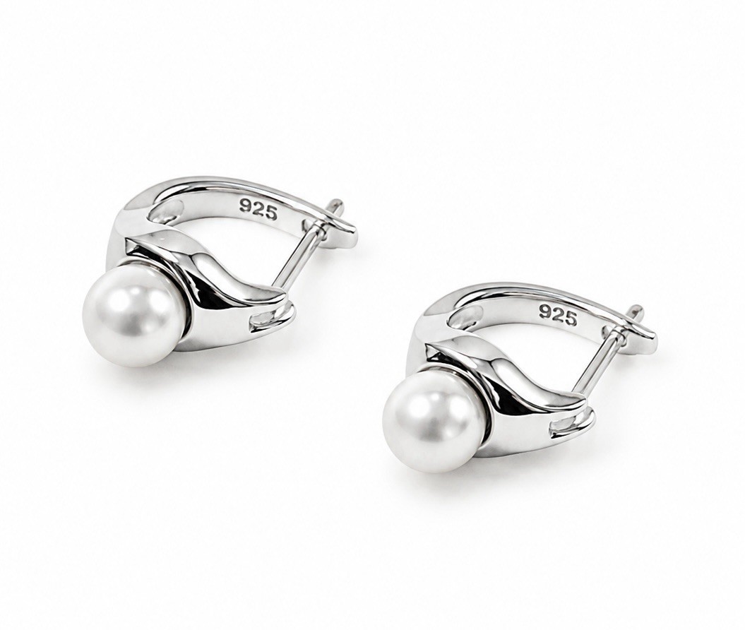 925 Silver Pearl Hoop Earrings Minimalist 9mm Small Huggie Earrings 241
