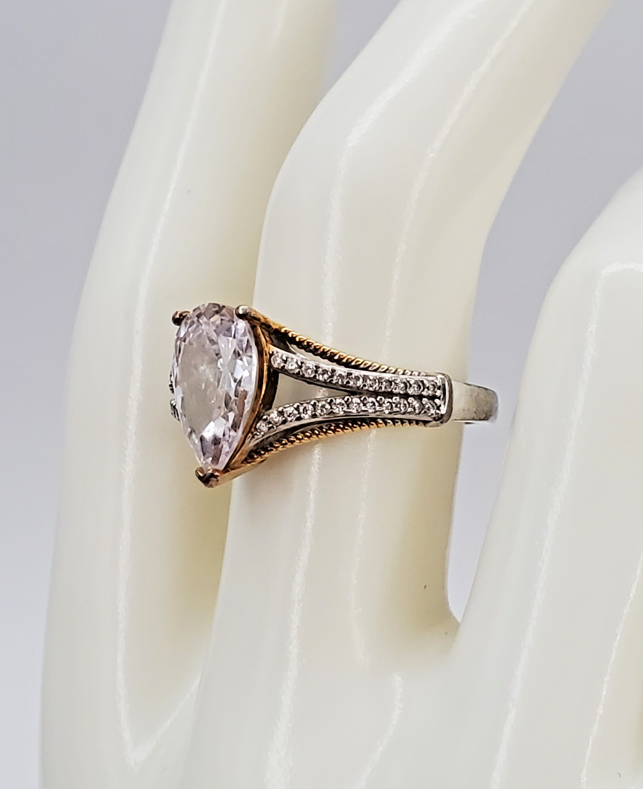 VTG 925 BGE Pear Shaped CZ Ring 8.5 Sterling Silver 4g Vermeil Split Shank