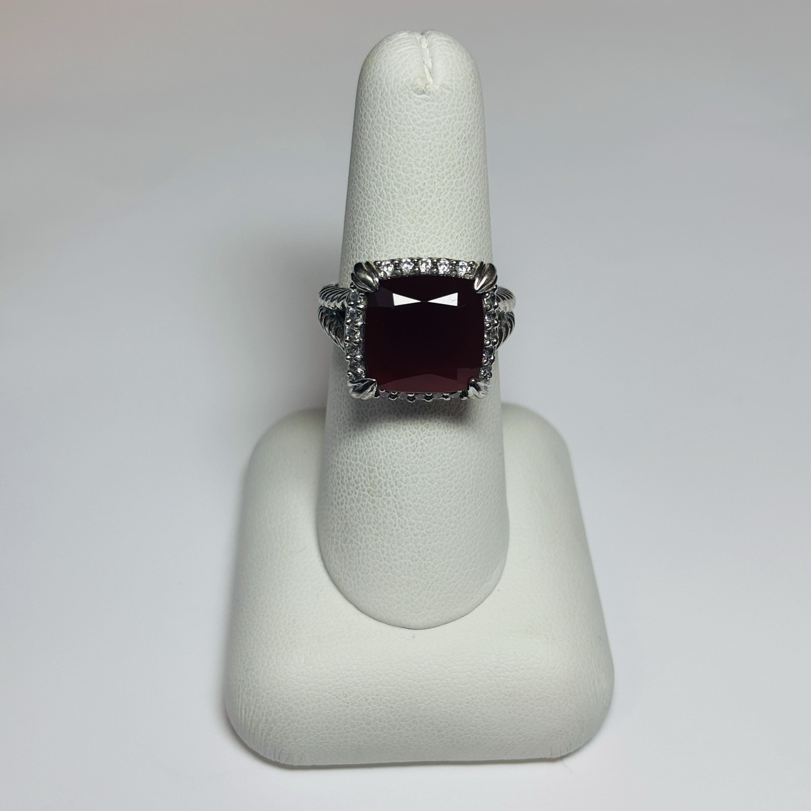 Judith Ripka Sterling 925 Silver Red Carnelian CZ Accent Ring Size 7-.27