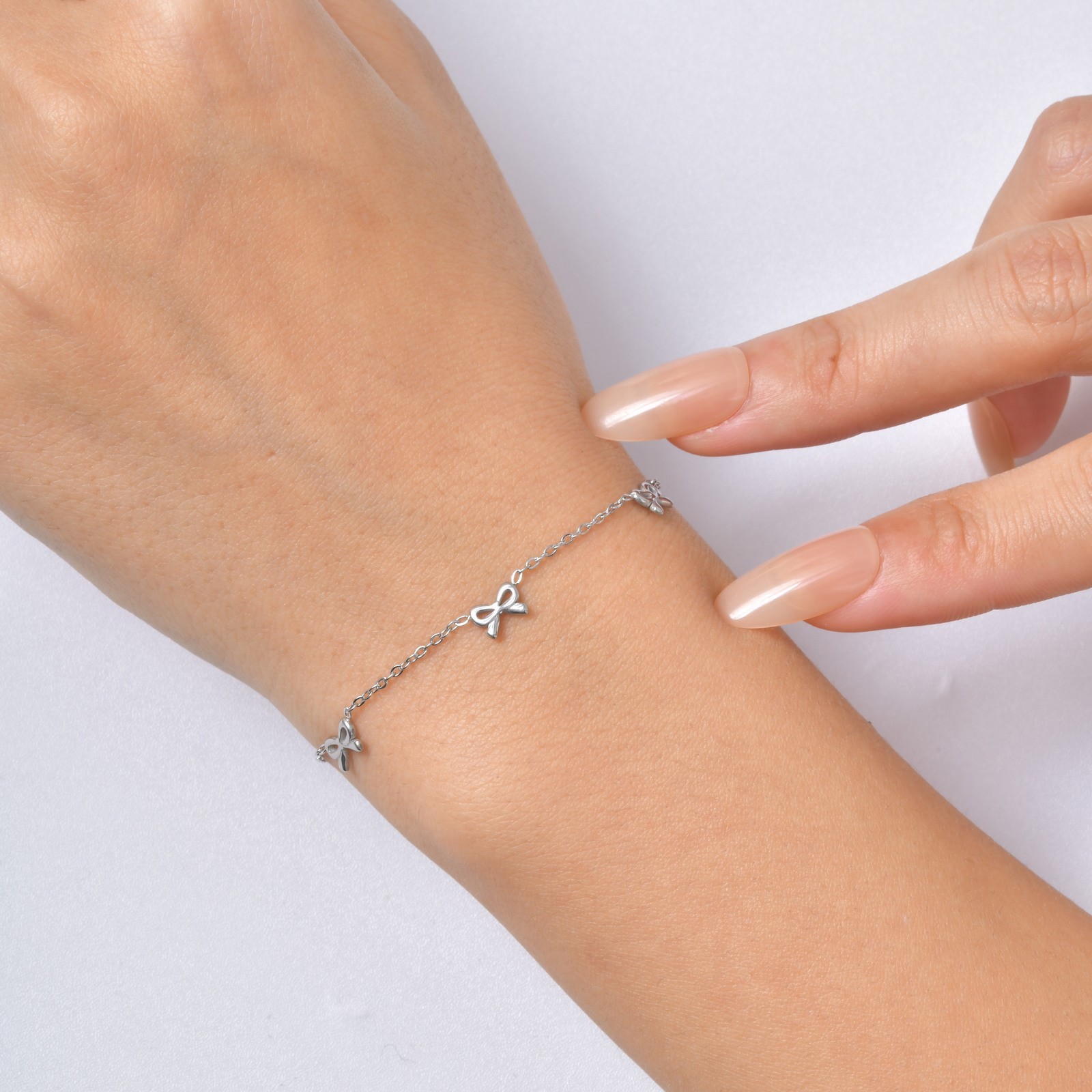 Stainless Steel Cute Butterfly Bow Link Chain Bracelet for Women Adjustable Gift