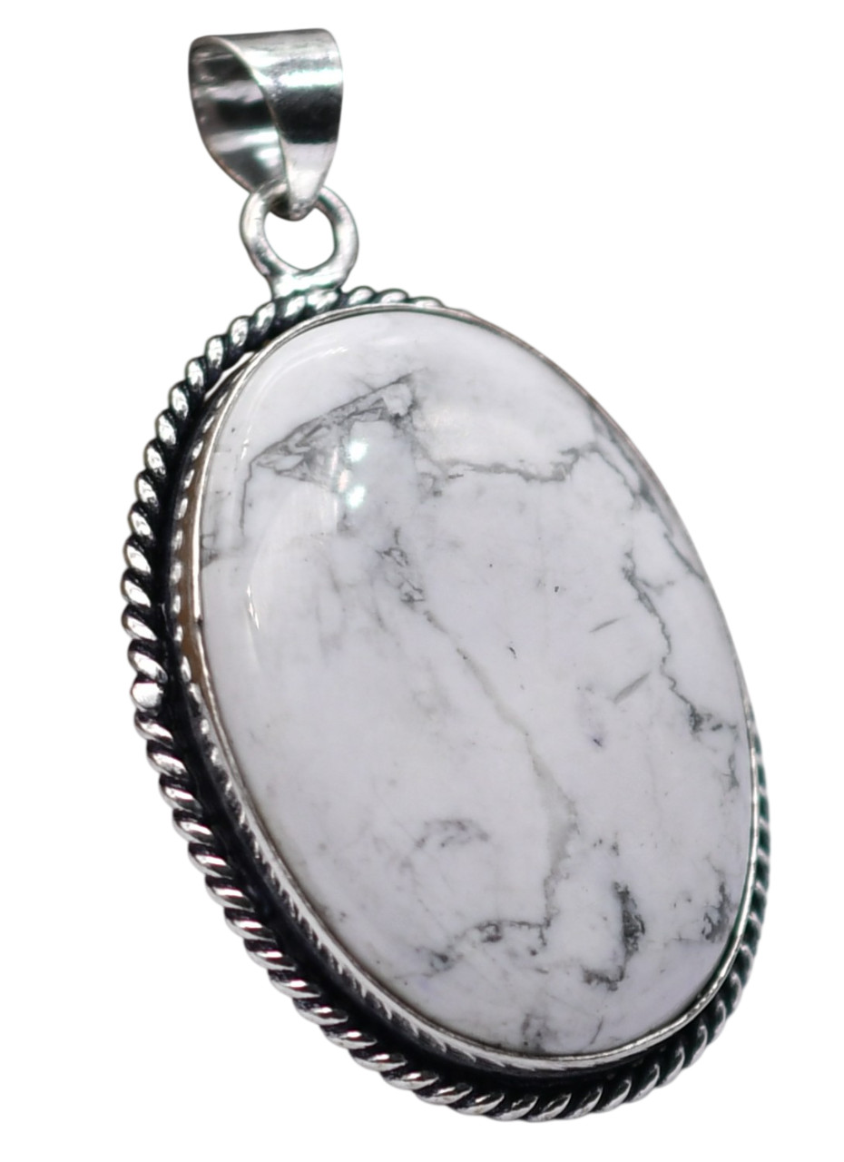 Howlite Natural Gemstone Antique Silver Plated Pendant 2″ J 1637