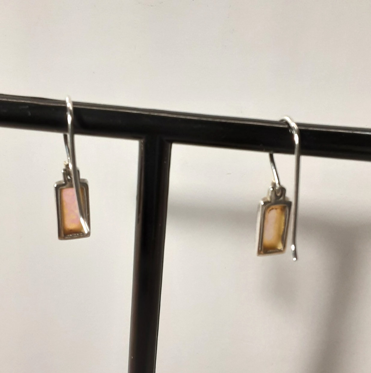 Blue FIRE OPAL Rectangular Dangle Earrings 925 STERLING SILVER with Wire Hooks