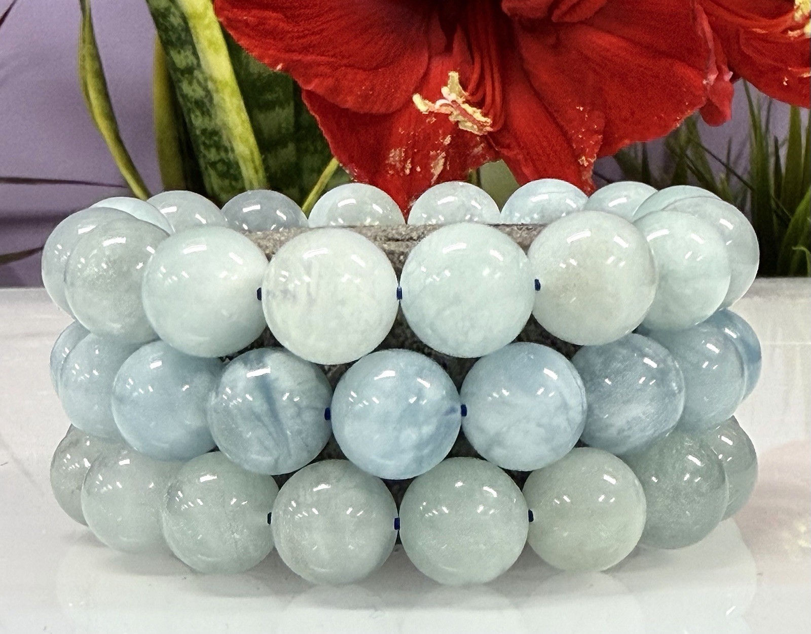 Wholesale 3 Pcs Natural Aquamarine 13-14mm ~8” Crystal Healing Stretch Bracelet