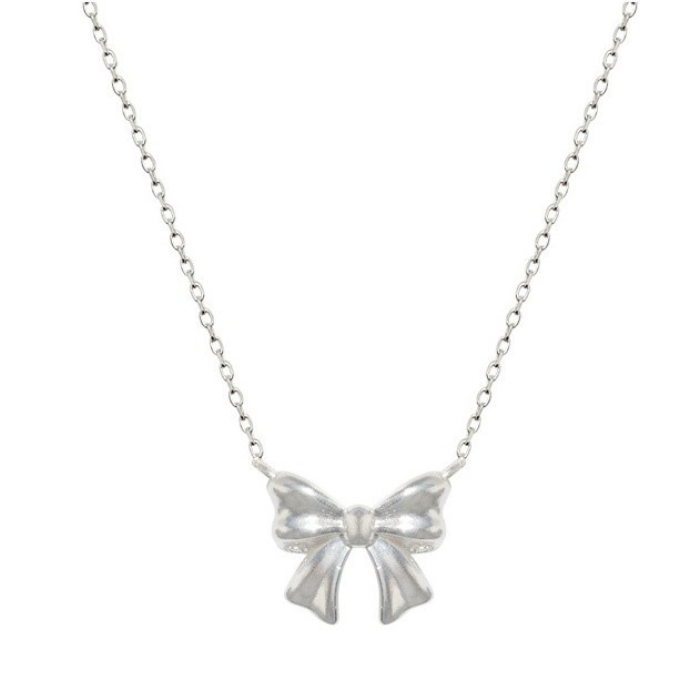 925 Sterling Silver Bow Pendant Necklace Korean Jewelry