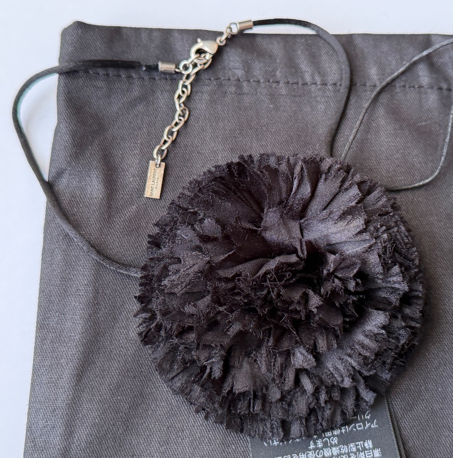 NWT Saint Laurent YSL Crumpled Silk Flower Jet Rose Runway Choker Necklace $1295