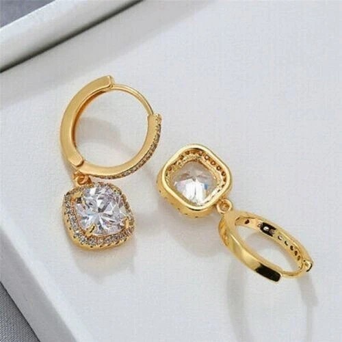 2Ct Round Cut Simulated Diamond Drop Dangle Earrings 14k Yellow Gold Plated