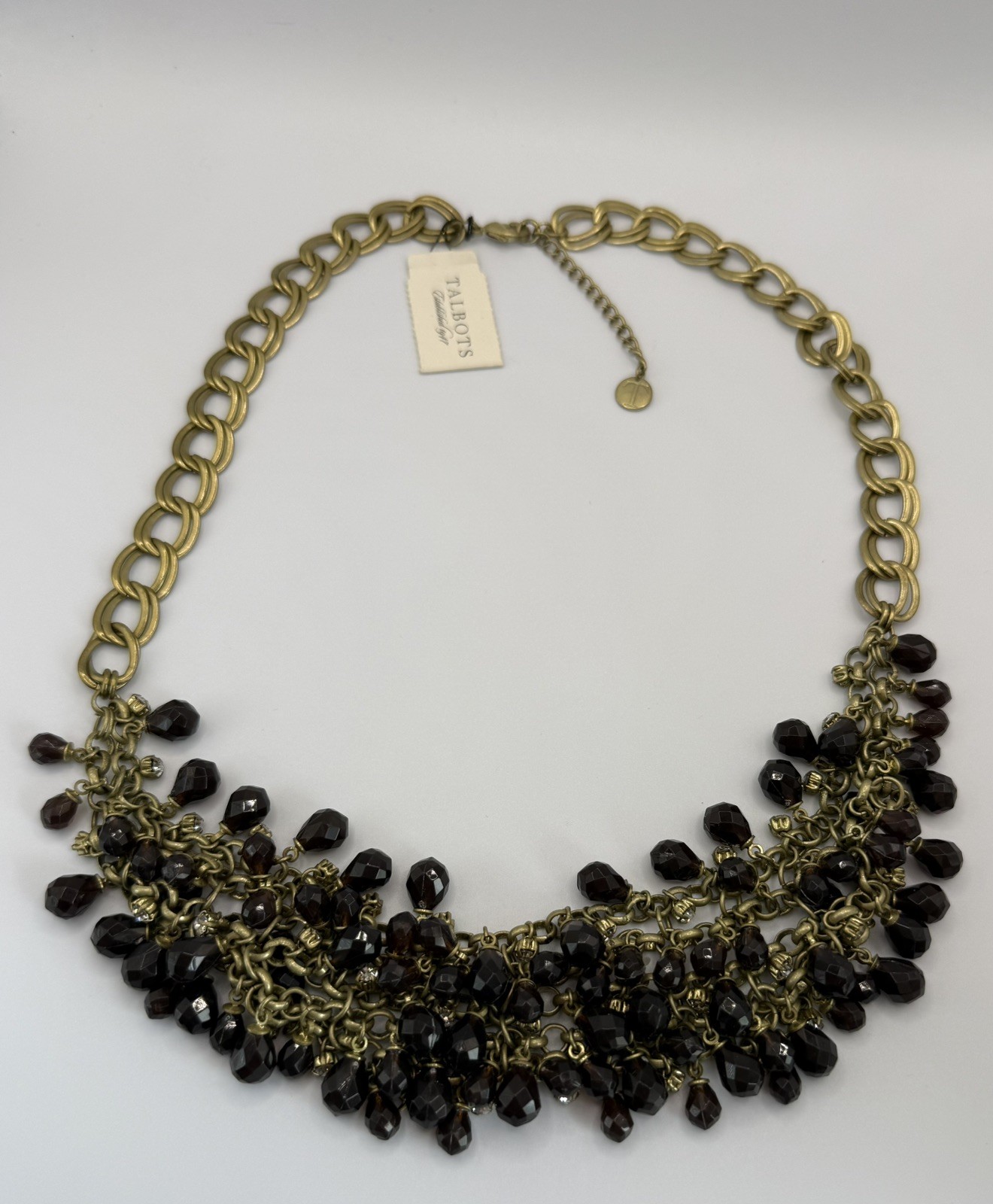 Talbots NWT Bib Statement Necklace Black Purple Glass Bead Rhinestone Gold Tone