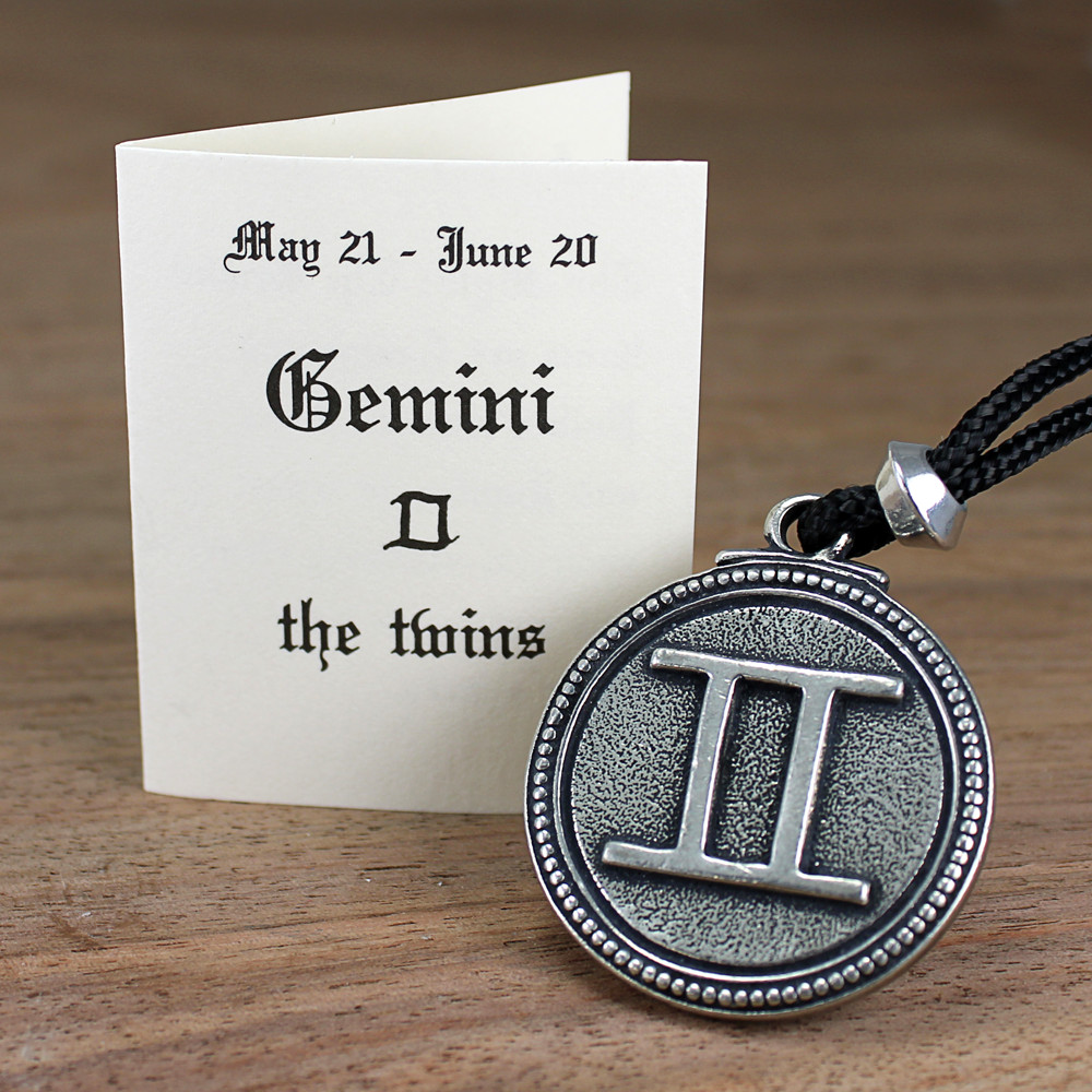 Gemini Zodiac Pendant Astrology Necklace Horoscope Pewter jewelry talisman