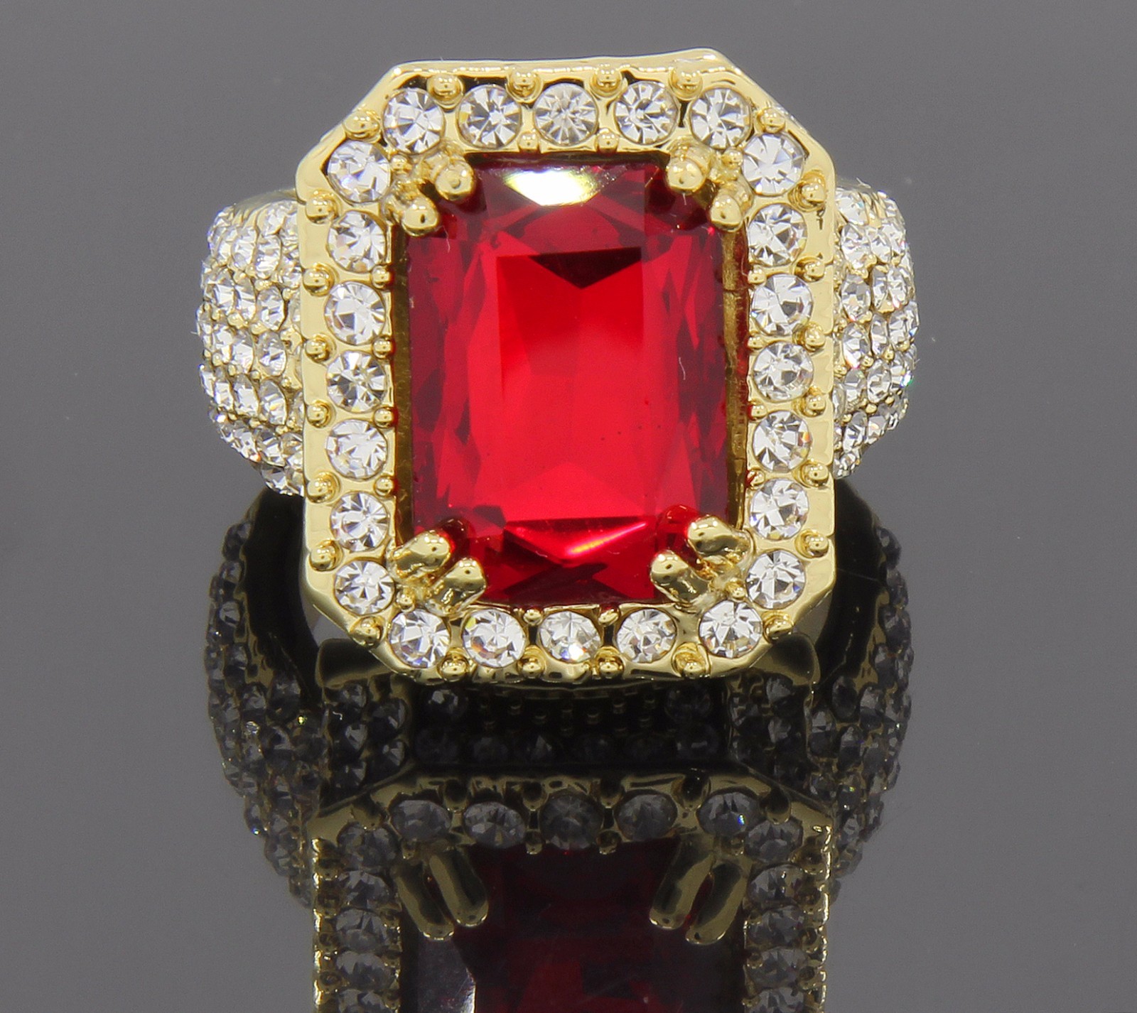 Mens 14K Gold Plated 4 Rings Cubic-Zirconia Bundle Set Size 7 8 9 10 11 12