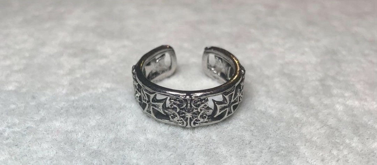 Gothic Cross Ring Silver Adjustable Band Punk Biker Vintage Unisex Jewelry