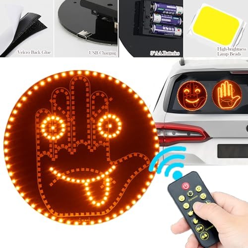 Finger Car Light with Remote – 4 Emojis & 4 Gestures – Cool LED Sign – Road