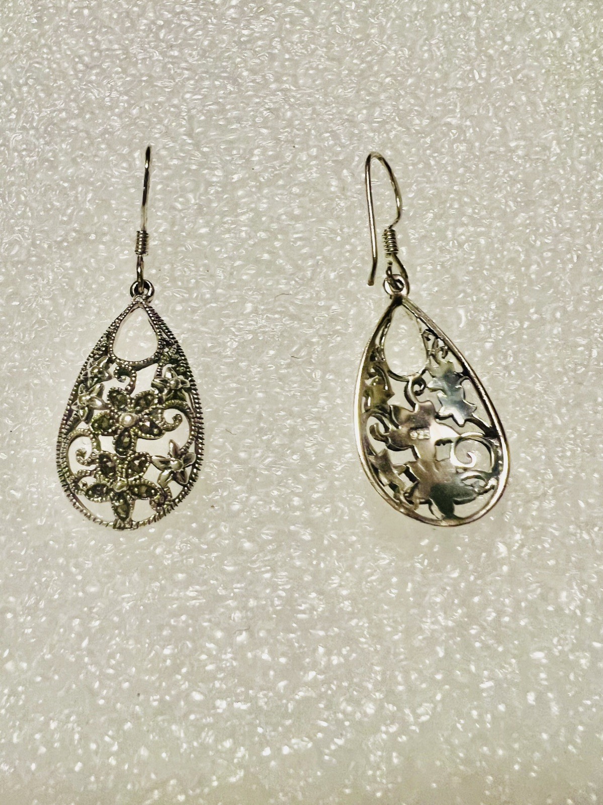 Vintage 925 Sterling Silver Tone Drop With Marcasites Earrings Elegant Gift