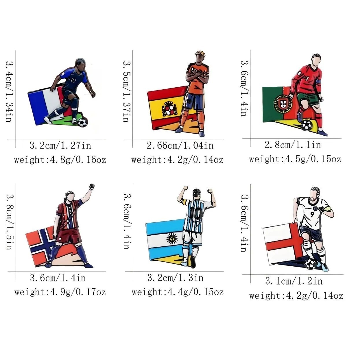 6Pcs Football Soccer Player Enamel Lapel Pin Badge Brooches Metal Fans Gift