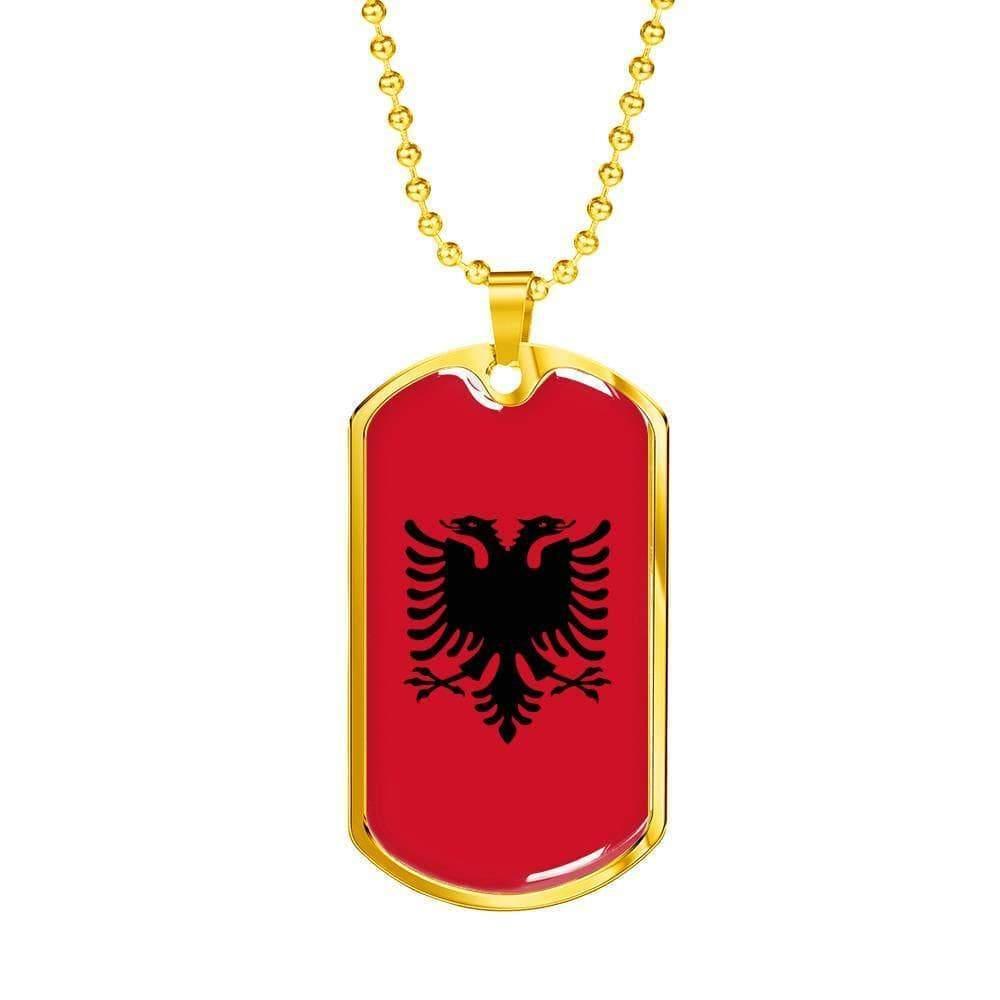 Albania Flag Necklace Stainless Steel or 18k Gold Dog Tag 24″