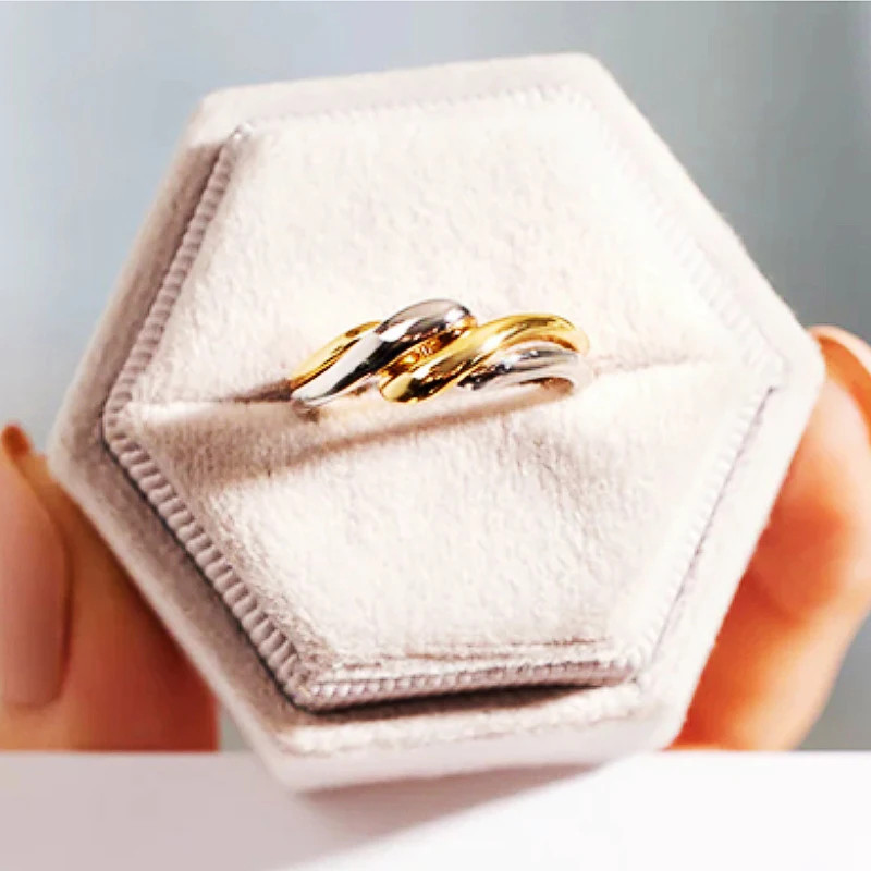 Twist Ring Two Tone Brass Geometric Smooth Wedding Band Womens Jewelry