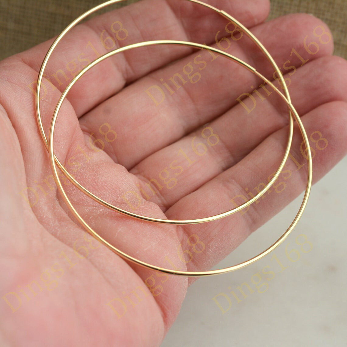 Classic Solid 18K Yellow Gold Filled 60mm/2.36″ Endless Thin Large Hoop Earrings