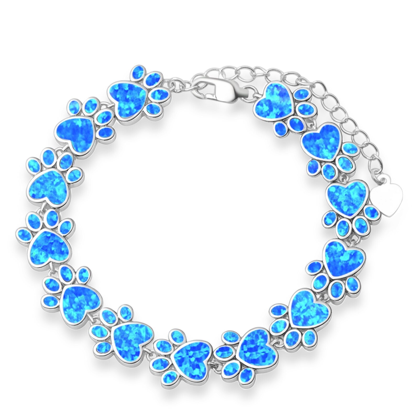 Hawaii Blue Opal Dog Paw Bracelet 925 Sterling Sliver Jewelry For Women Girls