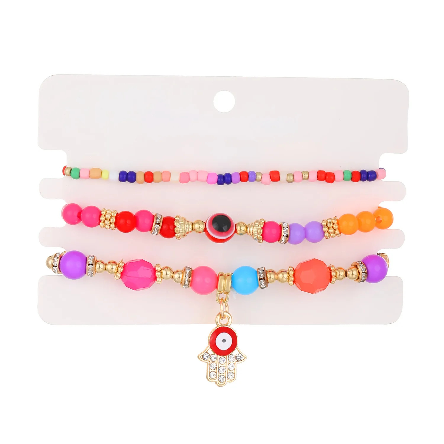 3pcs Set Vintage Bohemian Ethnic Style Multicolour Beaded Evil Eye Anklet for Wo