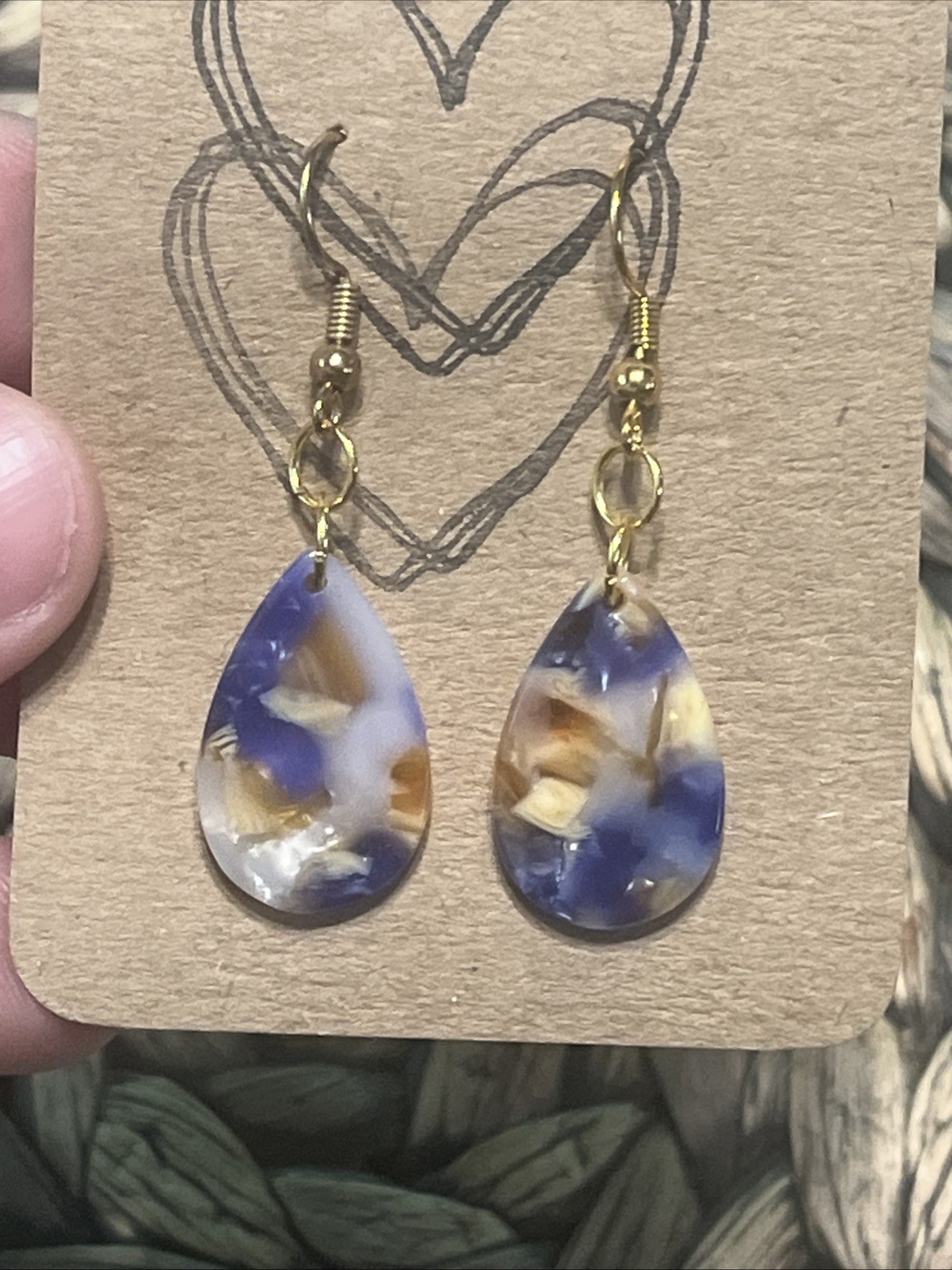 Purple, Yellow, & White Teardrop Earrings