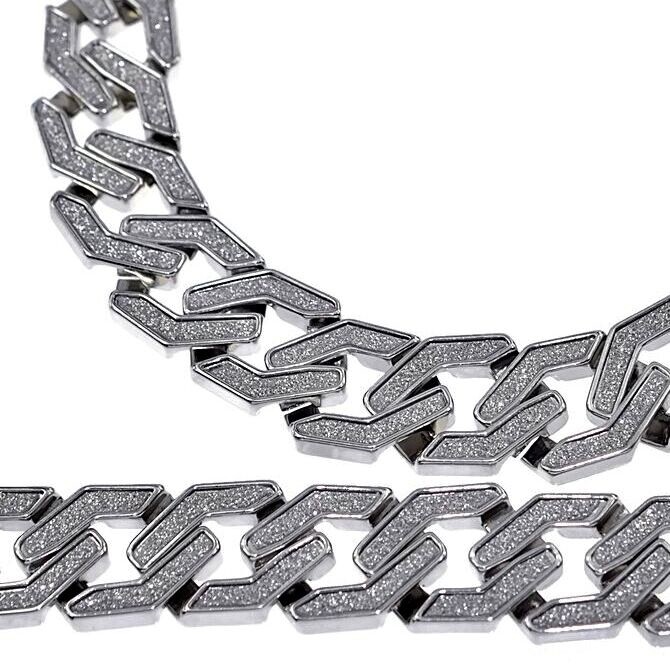 Men’s Sand Blast Chain Silver Tone Squared Links Hip Hop Necklace 20MM x 30″ in