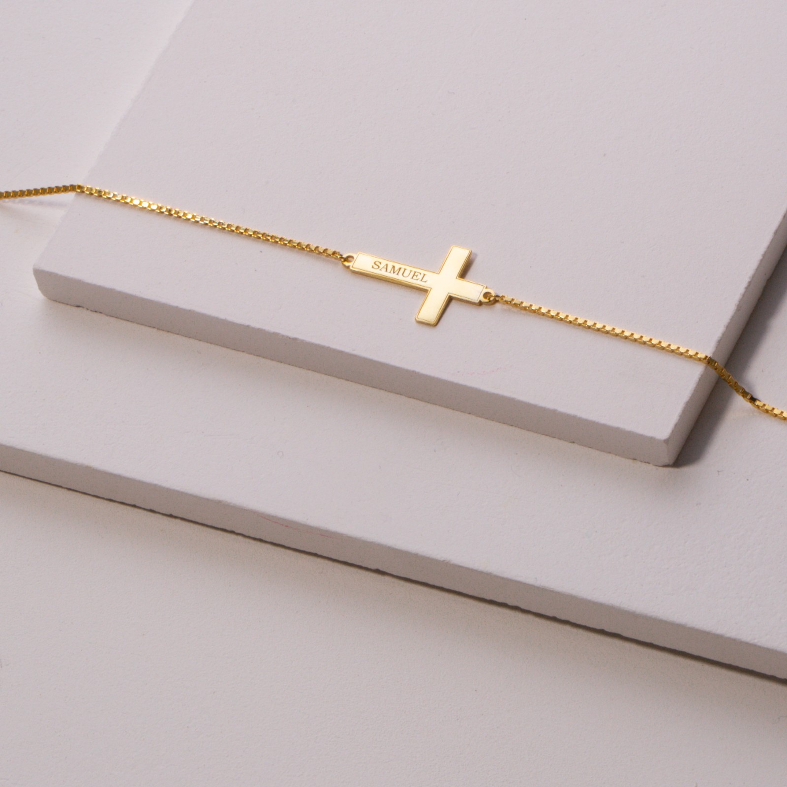 Custom Engraved Cross Bracelet 925 Sterling Silver Gold/Rose Gold/Silver