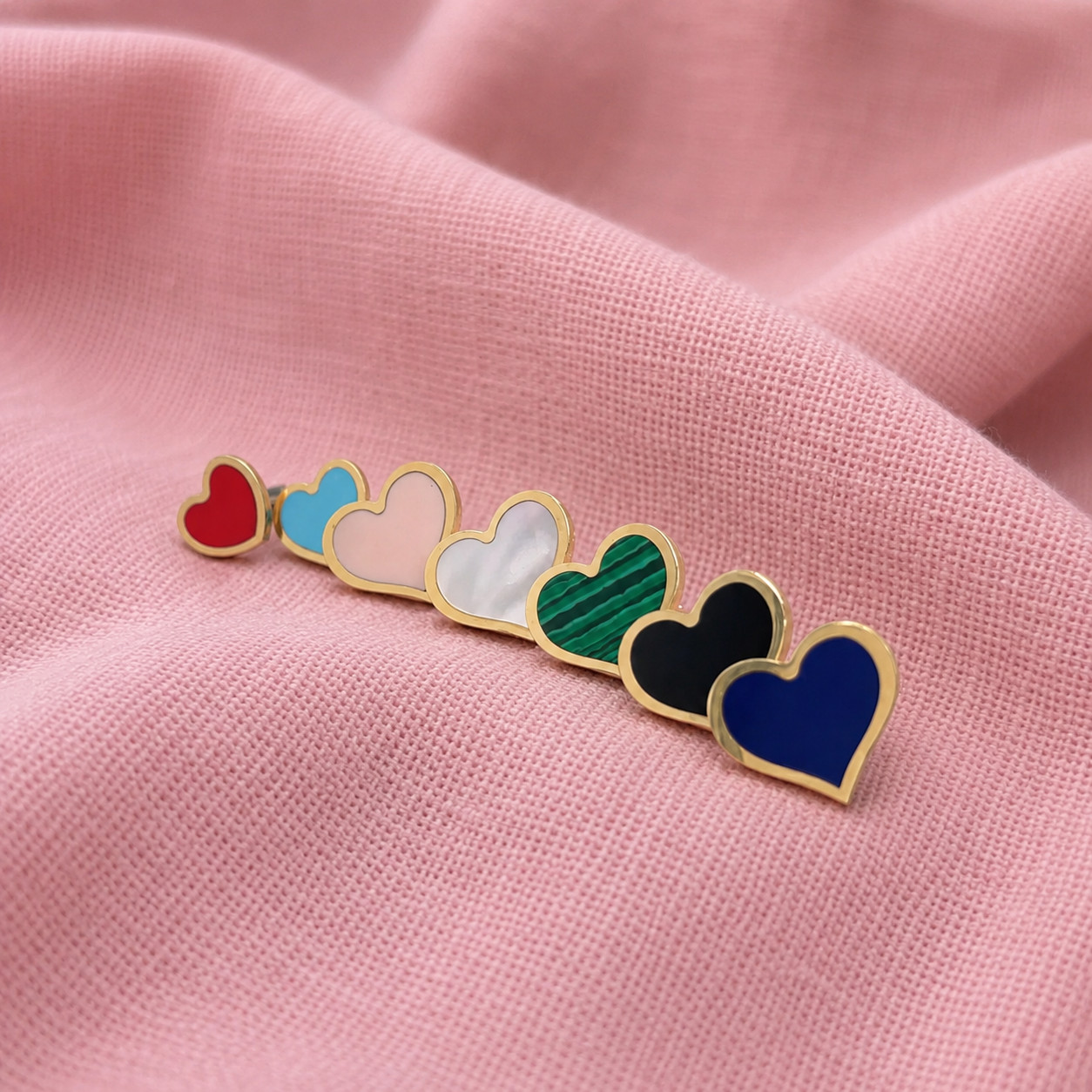 Heart shape colourful Stud Earrings , Brass metal Earrings, Gift for Her