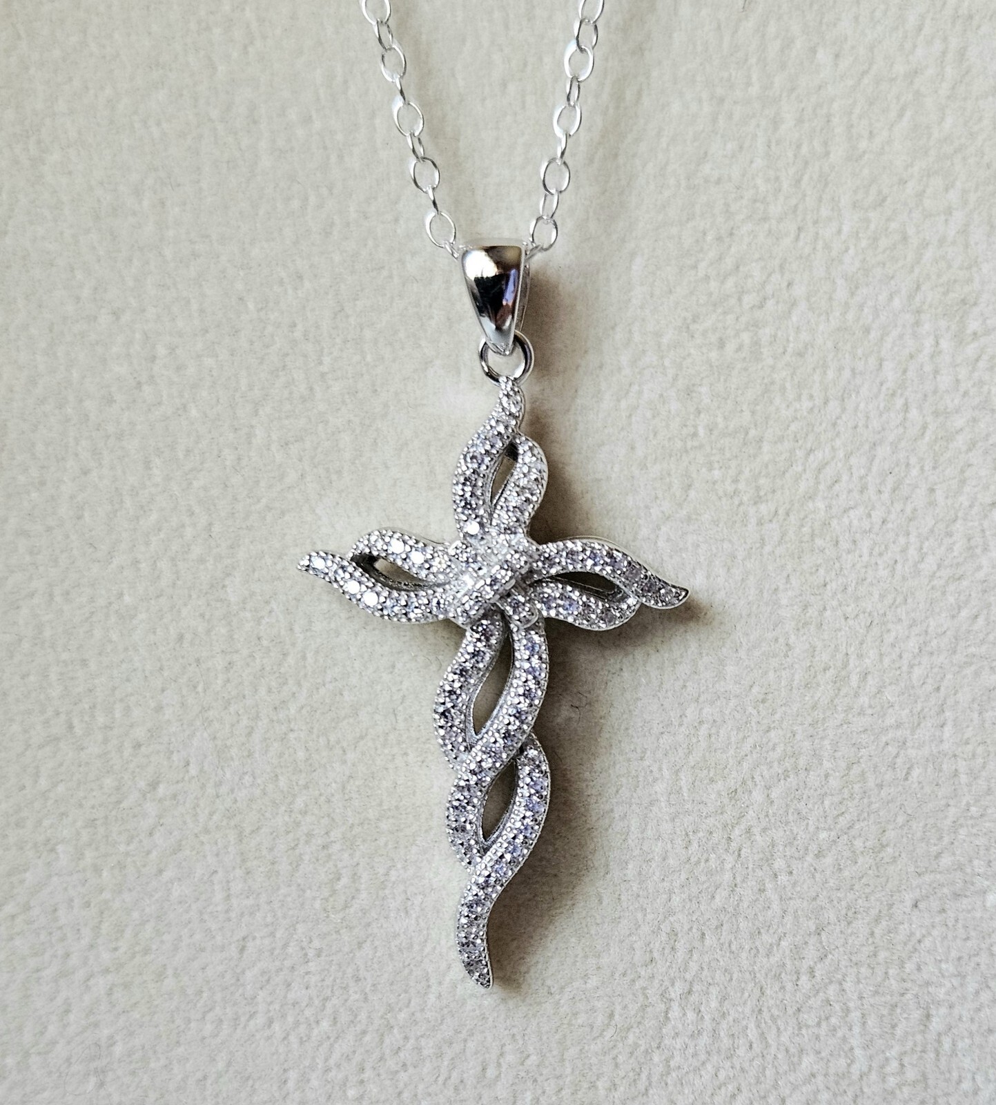 White CZ Rhodium Over Sterling Silver Cross Pendant With 20 In. Chain 0.96ctw