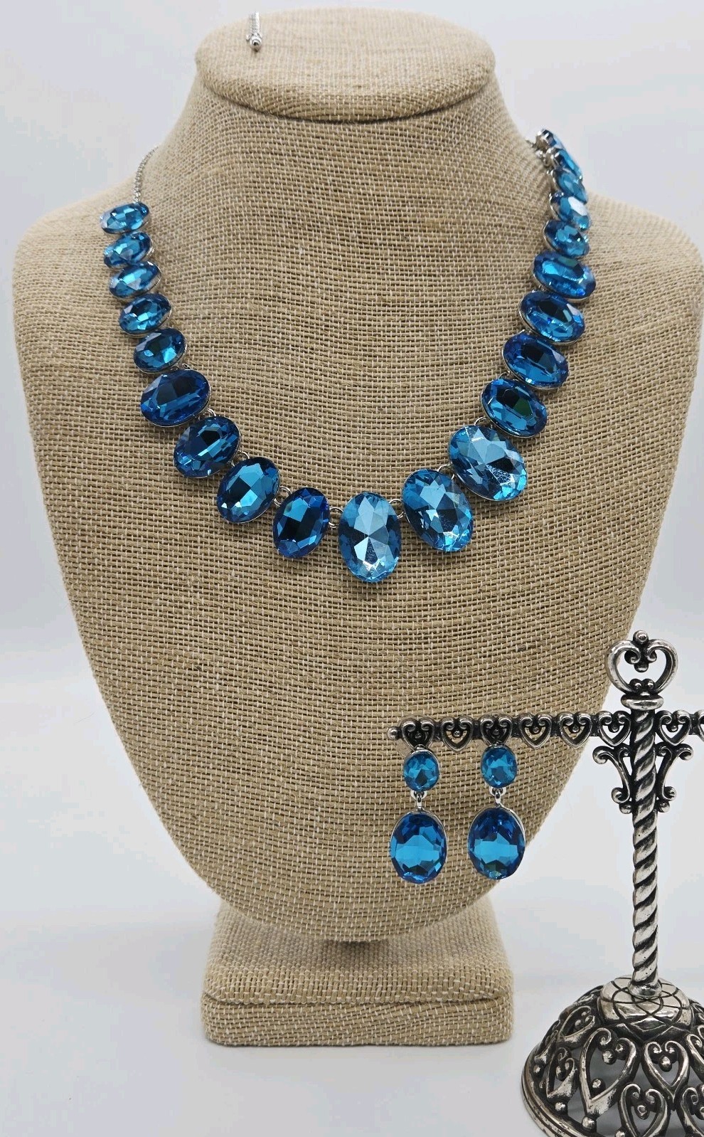 Kirks Folly Teardrop Treasures Necklace & Pierced Earrings Set Silver Blue