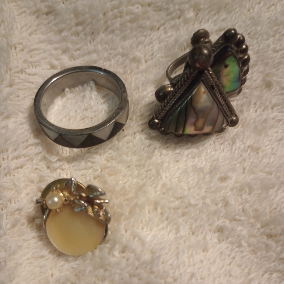 Lot of 3 Silver Tone Metal Rings Size 8.5 Band & Cocktail Styles