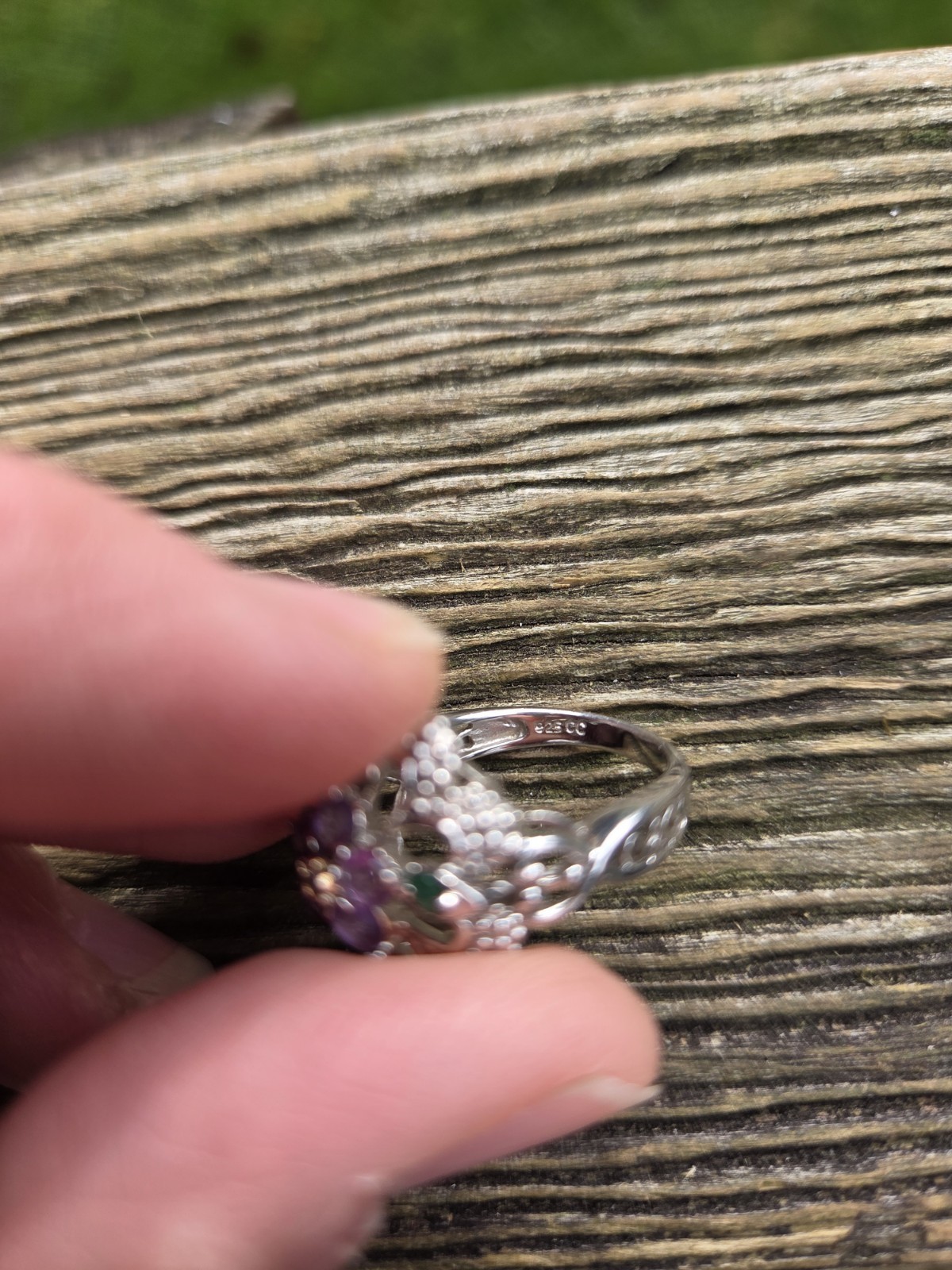Sterling Silver Flower Ring 925 Size 5 Emerald Ruby Cubic Zirconia Art Deco Styl