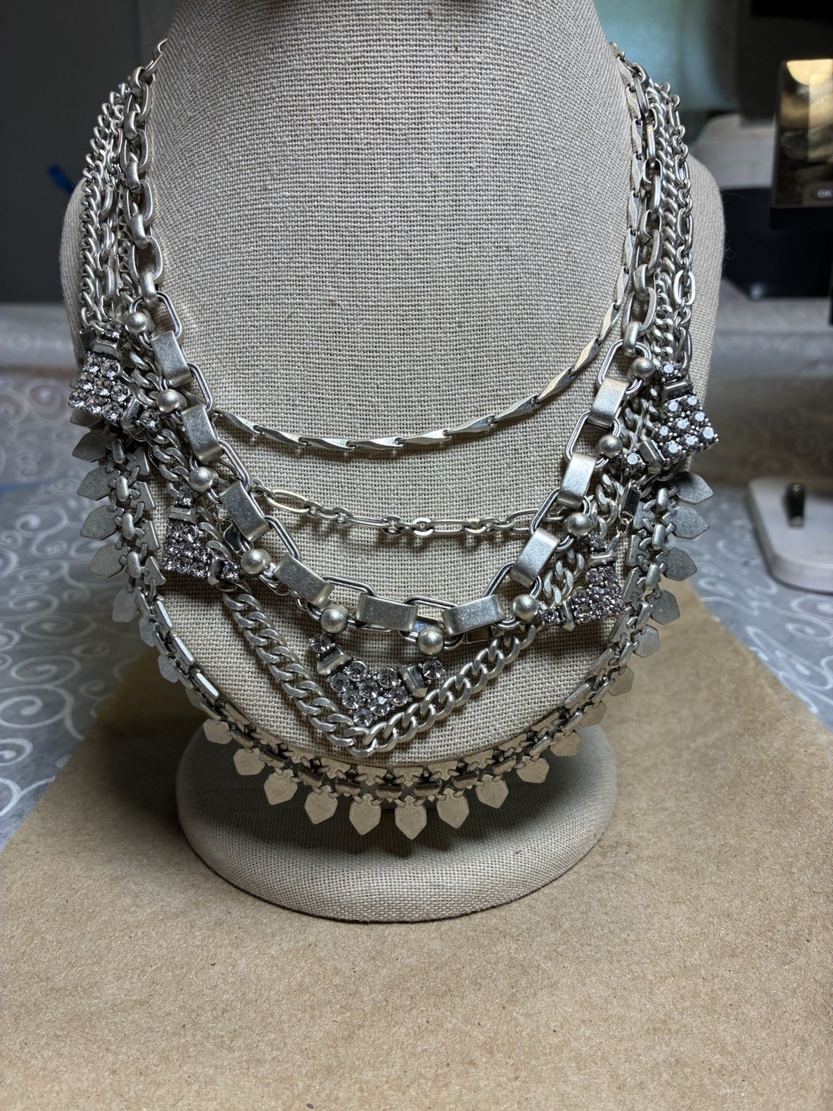 Gorgeous Stella & Dot 6 Layer Convertible Necklace Geometric Shapes & Sparkle