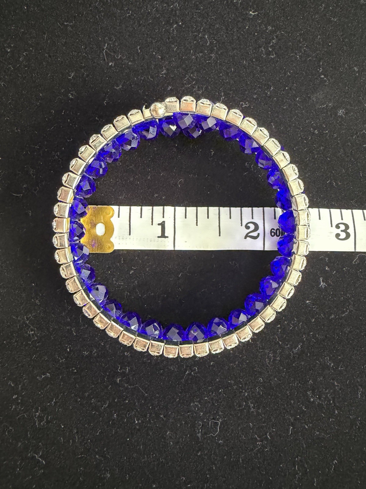 Blue Crystal Rhinestone Beaded Bangle Bracelet Silver Tone Slide Stackable 7in