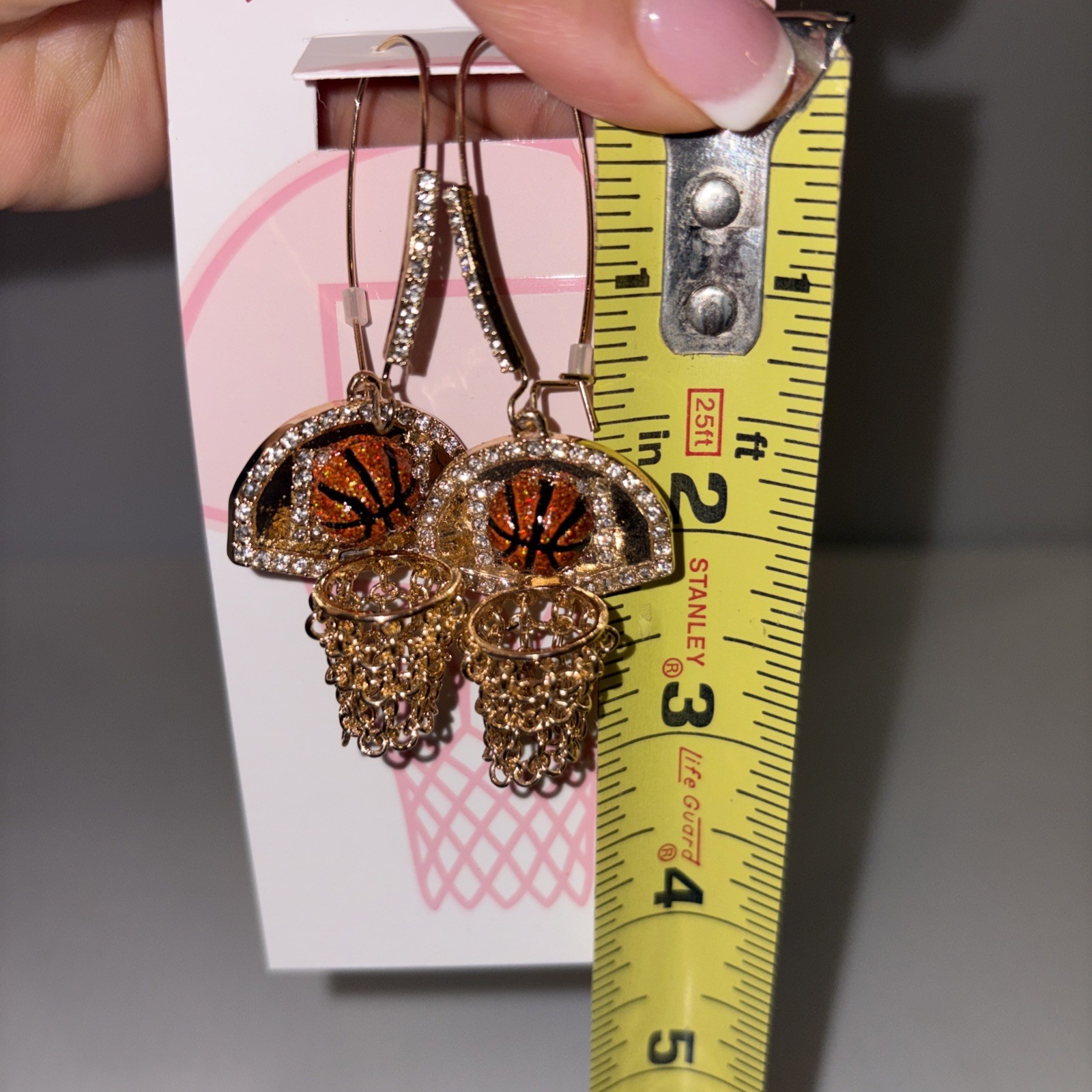 Betsey Johnson earrings Nothing But Net basketballs goldtone chains hooks NWT