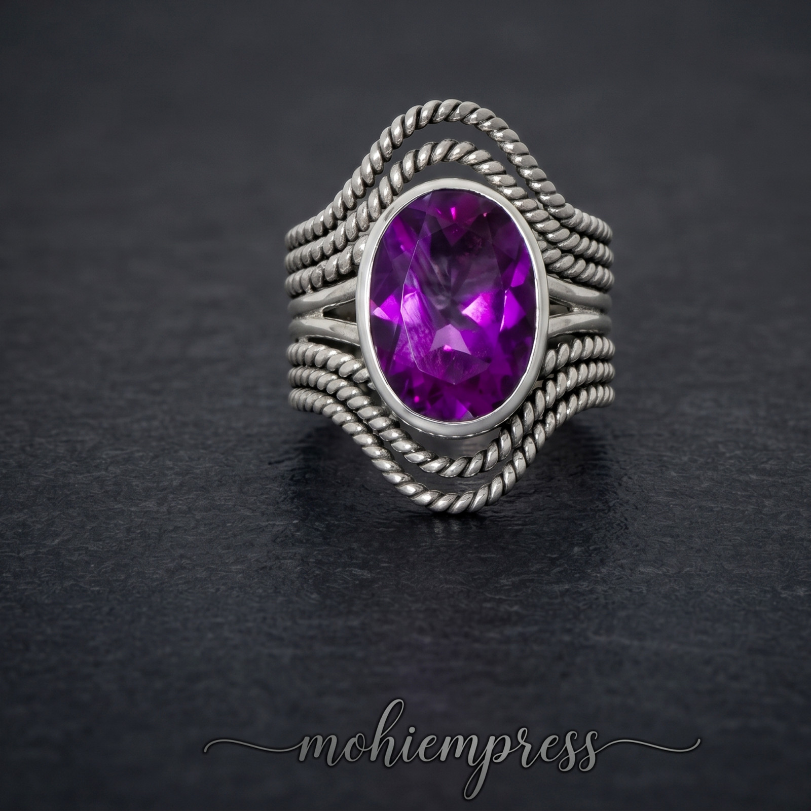 925 Sterling Silver Natural Amethyst Gemstone Ring, February birthstone